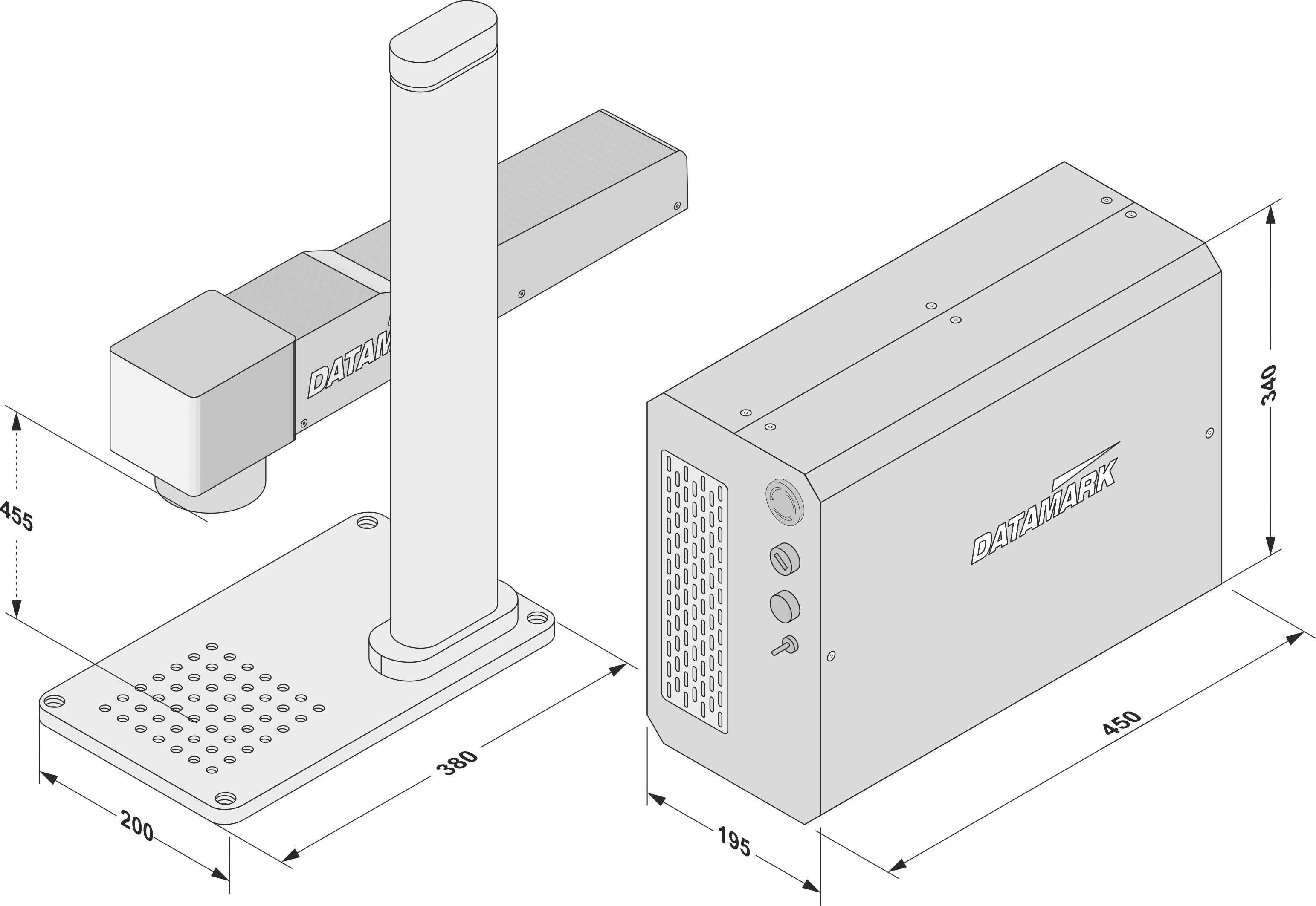 Dimensiones de la maquina de marcaje Datamark ML-200